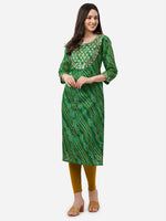 Thumbnail for HERE&NOW Women Green Leheriya Printed Pure Cotton Kurta - Distacart