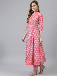 Thumbnail for Khushal K Women Pink Ethnic Motifs Printed Kurta with Palazzos & Dupatta - Distacart