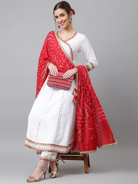 Khushal K Women White Angrakha Kurta with Palazzos & With Dupatta - Distacart