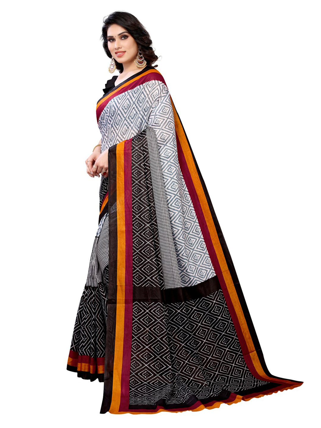 Kalini Off-White & Black Printed Pure Cotton Saree - Distacart