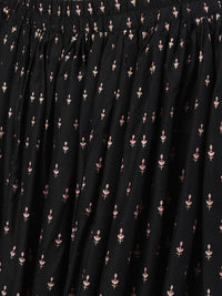Thumbnail for NOZ2TOZ Women Black Three-Quarter Sleeves Straight Kurta Skirt With Dupatta - Distacart