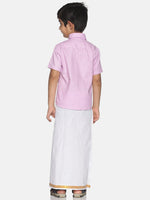 Thumbnail for Sethukrishna Pink & White Solid Shirt and Veshti Set For Boys - Distacart