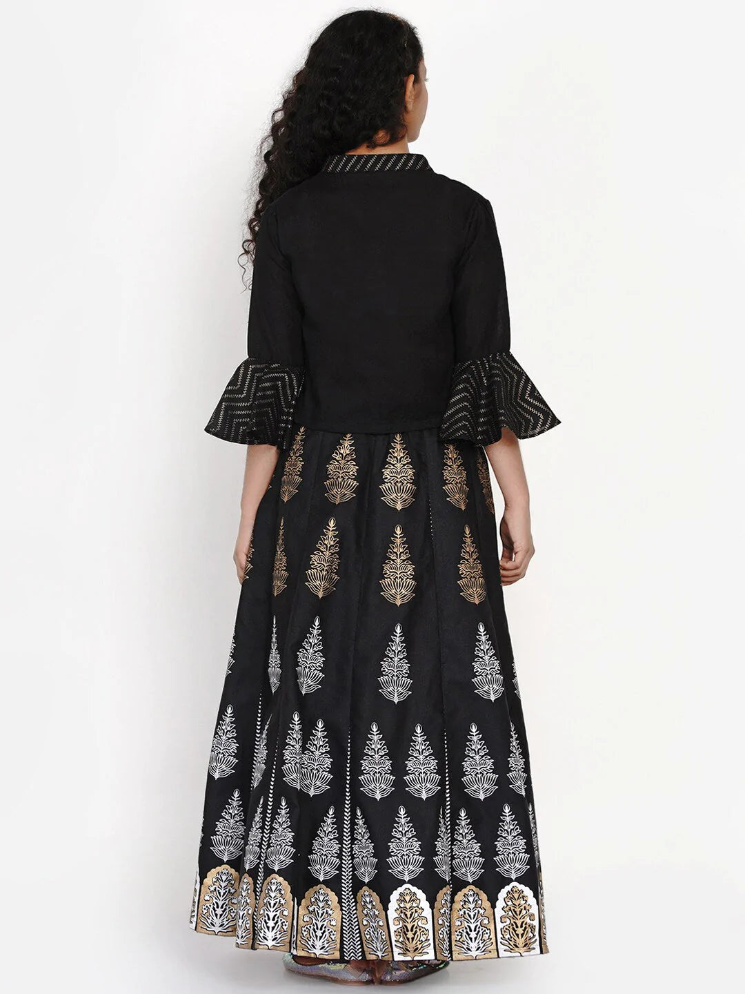 NOZ2TOZ Black & Gold-Toned Block Printed Ready to Wear Lehenga & Choli Set For Girls - Distacart
