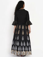 Thumbnail for NOZ2TOZ Black & Gold-Toned Block Printed Ready to Wear Lehenga & Choli Set For Girls - Distacart