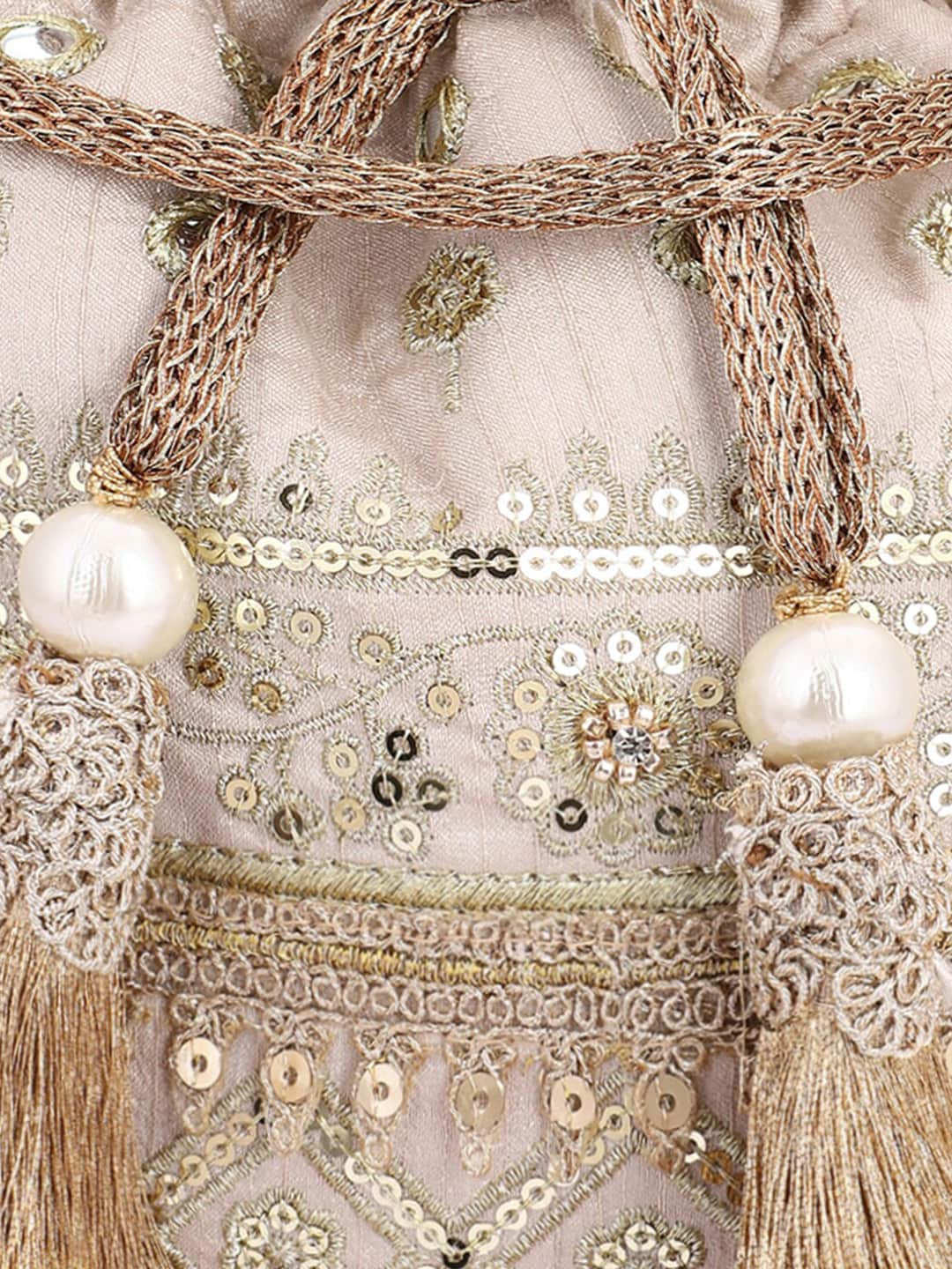 Masq Women Beige & Gold-Toned Embellished Potli - Distacart