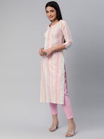 Thumbnail for Kalini Women Striped Pure Cotton Kurta With Trousers - Distacart