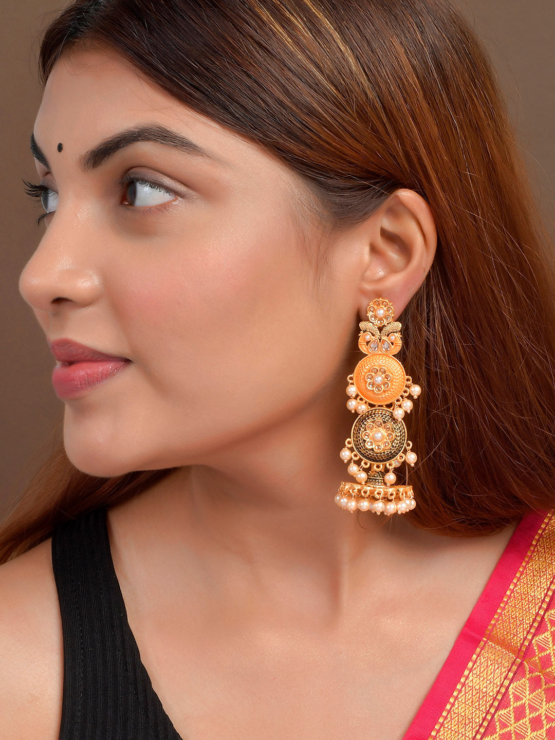 Shoshaa Gold-Toned Contemporary Jhumkas Earrings - Distacart