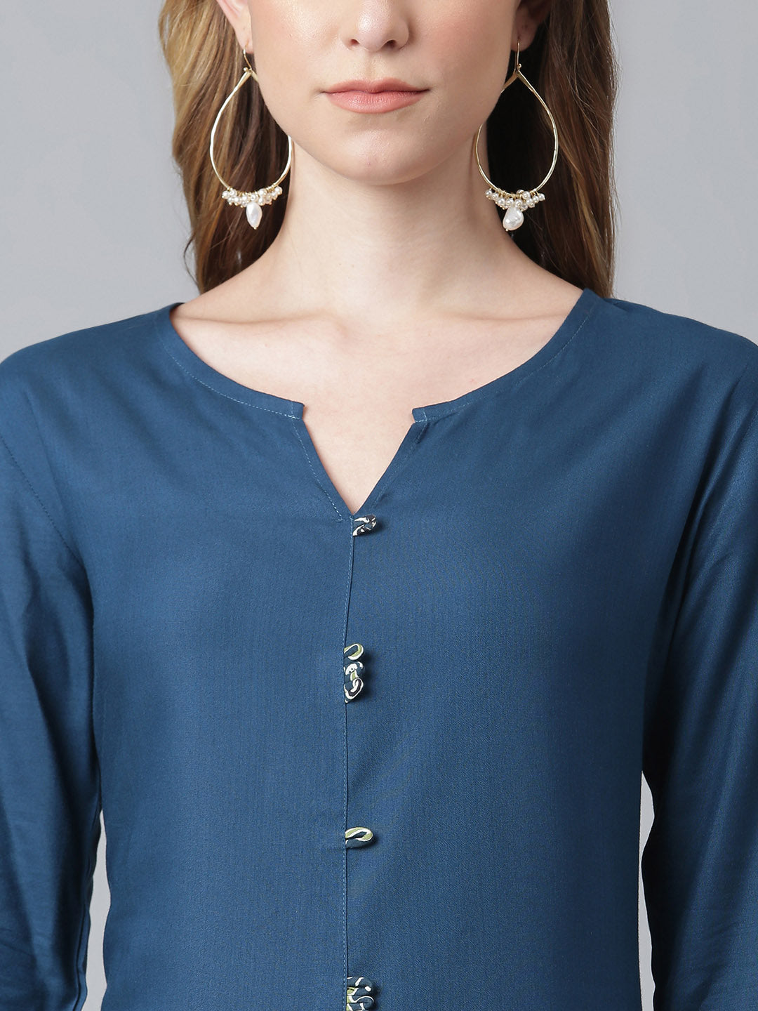 Khushal K Women Teal Blue Printed Kurta with Palazzos - Distacart