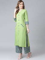 Thumbnail for Khushal K Women Green Paisley Patchwork Kurta with Palazzos - Distacart