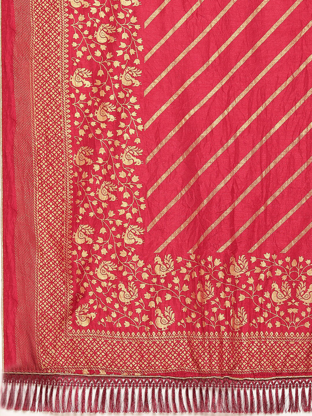 Kalini Striped Foil Work Vichitra Silk Saree - Distacart