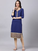 Thumbnail for Souchii Women Blue Yoke Design Thread Work Grandeur & Majestic Artwork Kurta - Distacart