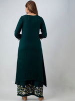 Thumbnail for Kalini Women Green Ethnic Motifs Embroidered Panelled Thread Work Kurta with Trousers - Distacart