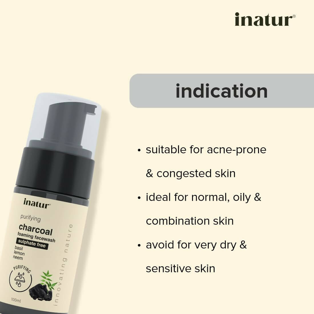 Inatur Charcoal Foaming Face Wash - Distacart