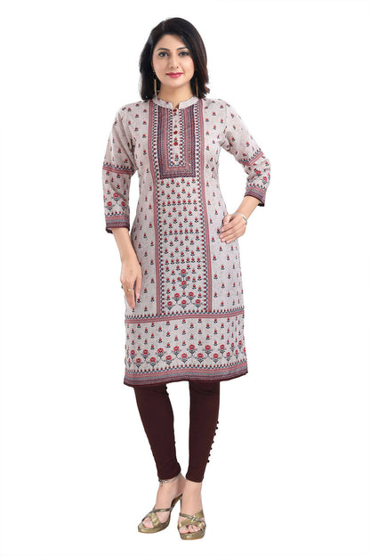 Snehal Creations Charming Cream Digital Print Cotton Slub Long Kurti Tunic - Distacart