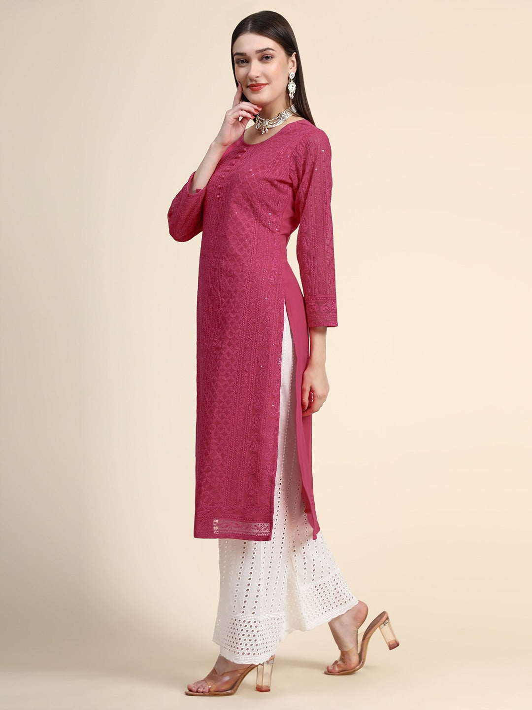 Kalini Women Pink Ethnic Motifs Embroidered Kurta - Distacart