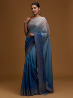 Thumbnail for Koskii Blue & Gold-Toned Beads and Stones Tissue Saree - Distacart