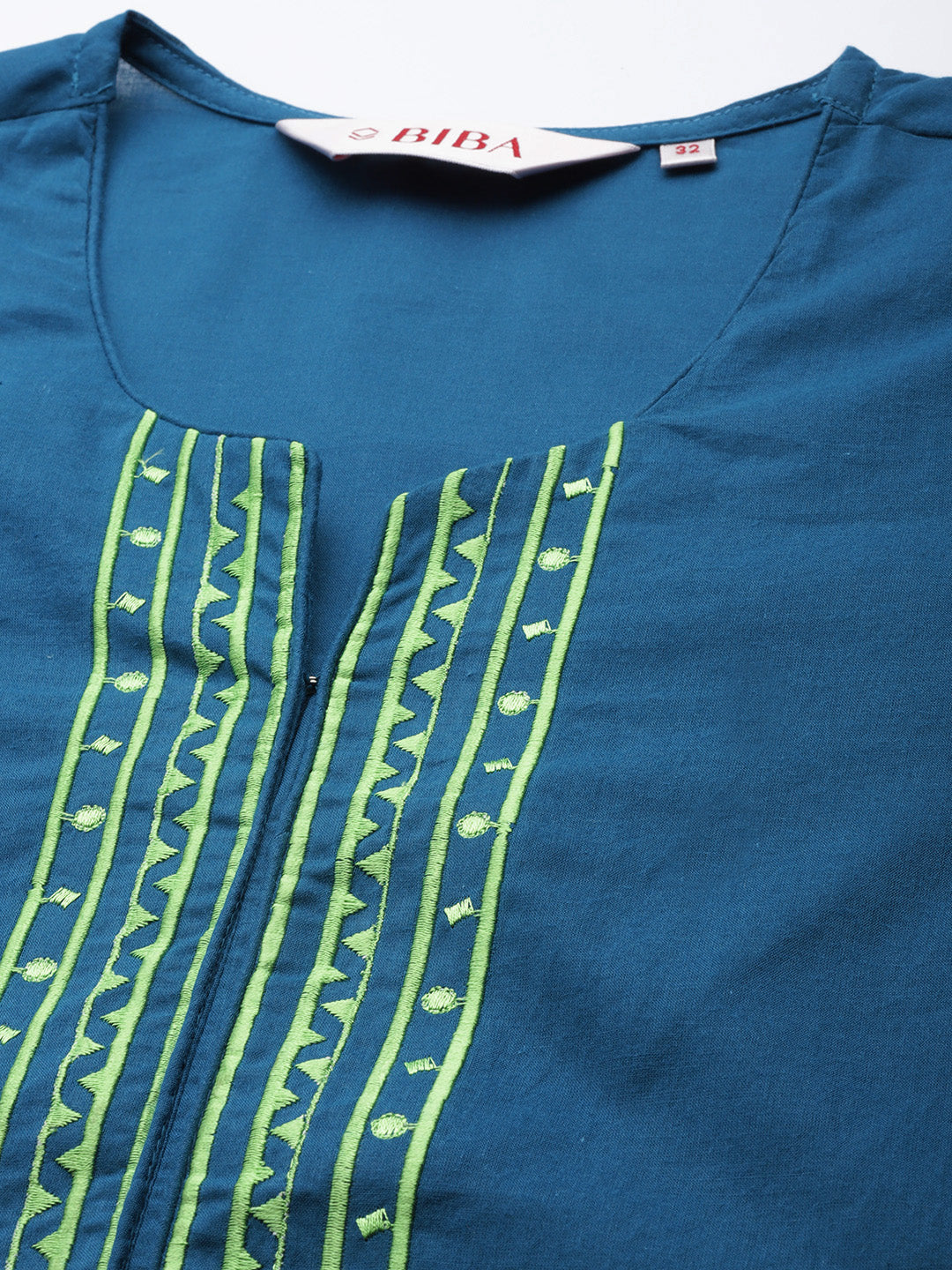 Biba Women Blue & Green Yoke Design Pure Cotton Kurta with Palazzos & Dupatta - Distacart