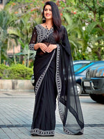Thumbnail for Sangria Embroidered Pure Georgette Saree - Distacart