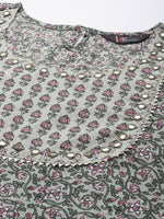 Thumbnail for Kalini Women Green Floral Printed Gotta Patti Pure Cotton Kurta With Trousers & Dupatta - Distacart