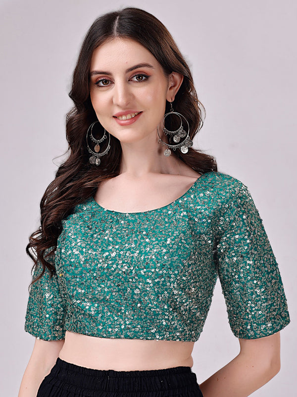 Tikhi Imli Teal Blue Embellished Sequinned Detailed Saree Blouse - Distacart