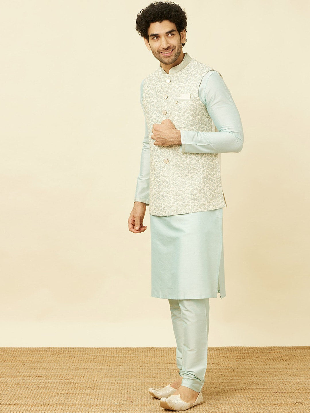 Manyavar Solid Kurta and Pyjamas with Nehru Jacket - Distacart