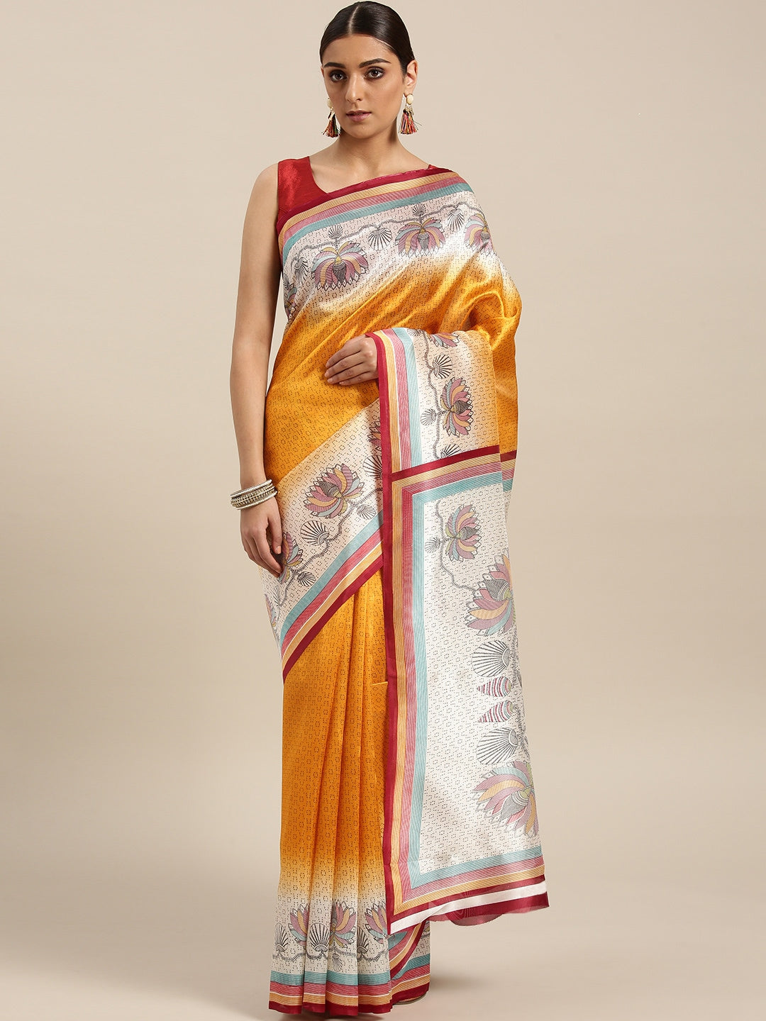 Saree Mall Mustard Yellow Printed Bhagalpuri Saree - Distacart