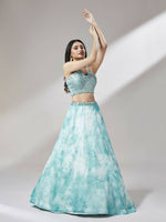 Thumbnail for House of Panchhi Turquoise Blue Organza Floral Printed Lehenga choli & Dupatta - Distacart