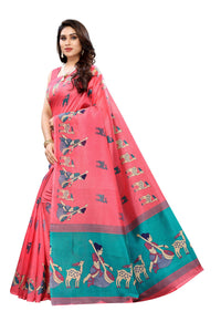 Thumbnail for Vamika Pink Kalamkari With Jhalar Khadi Silk Saree - Distacart