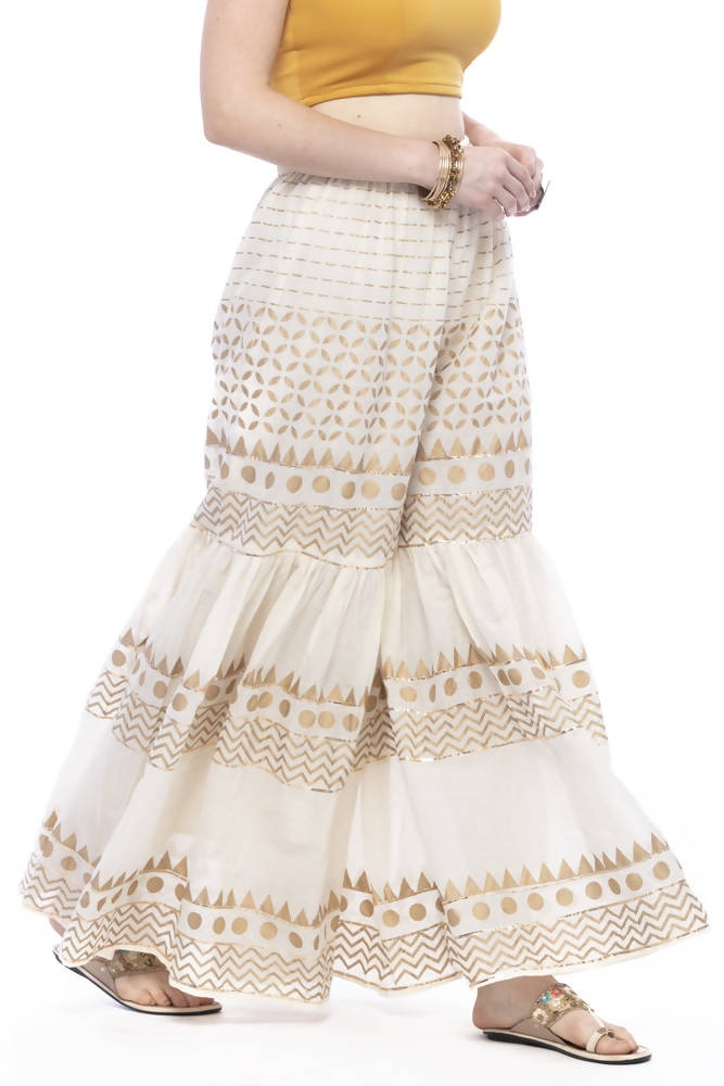 Mominos Fashion Cotton Off White Gold Print With Gota