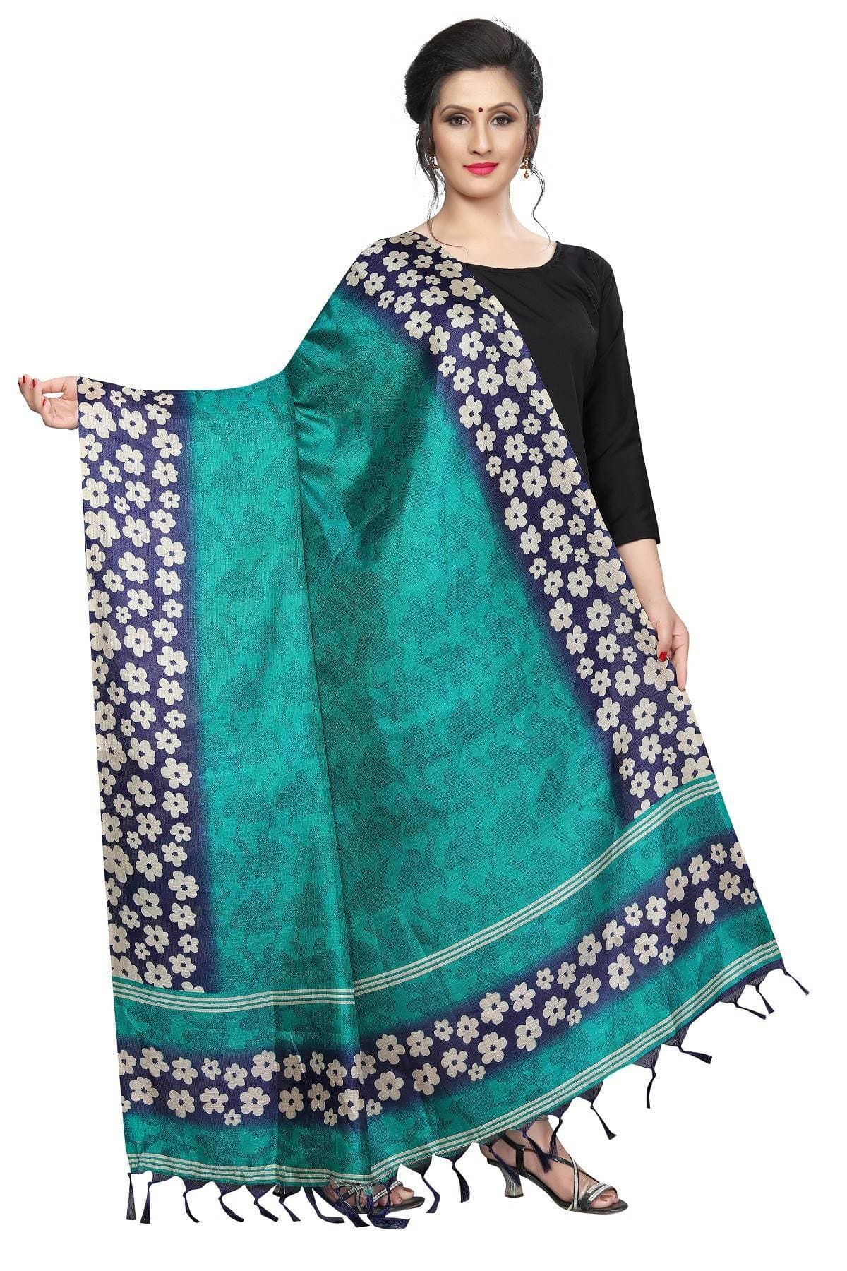 Vamika Rama Green Printed Khadi Bhagalpuri Traditional Dupatta