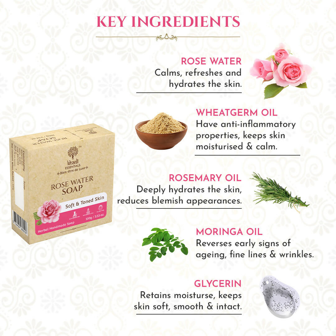 Khadi Essentials Rose Water Handmade Herbal Soap - Distacart