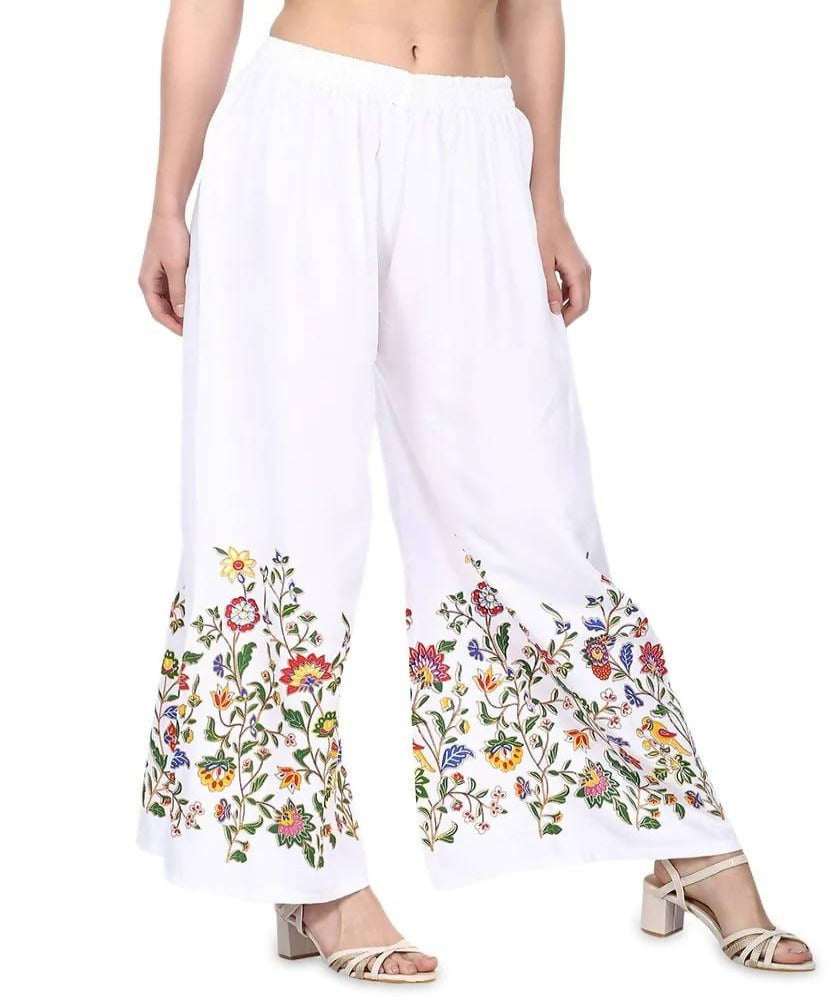 Mominos Fashion White Floral Design Palazzo