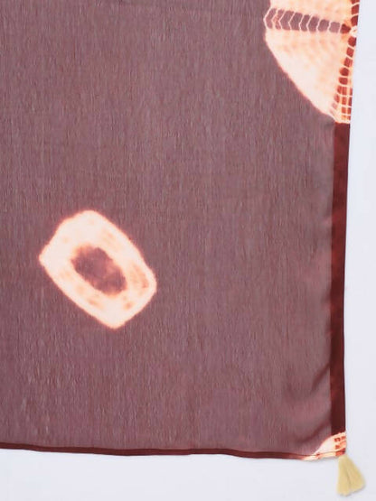 FIORRA Women's Maroon Poly Crepe Flared Kurta With Dupatta - Distacart