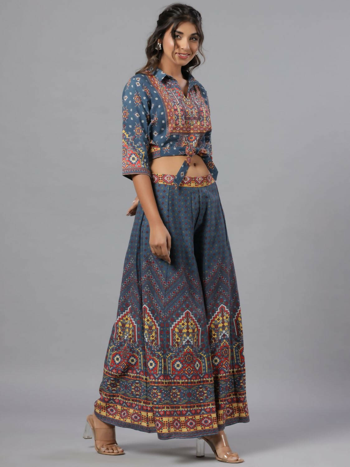 Juniper Women Navy Blue Rayon Printed Clothing Set - Distacart