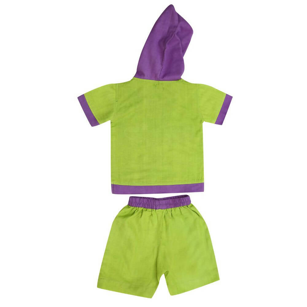Mhyssa Croco Half sleeves Green and Purple Hoodie with Shorts Set For Kids - Distacart