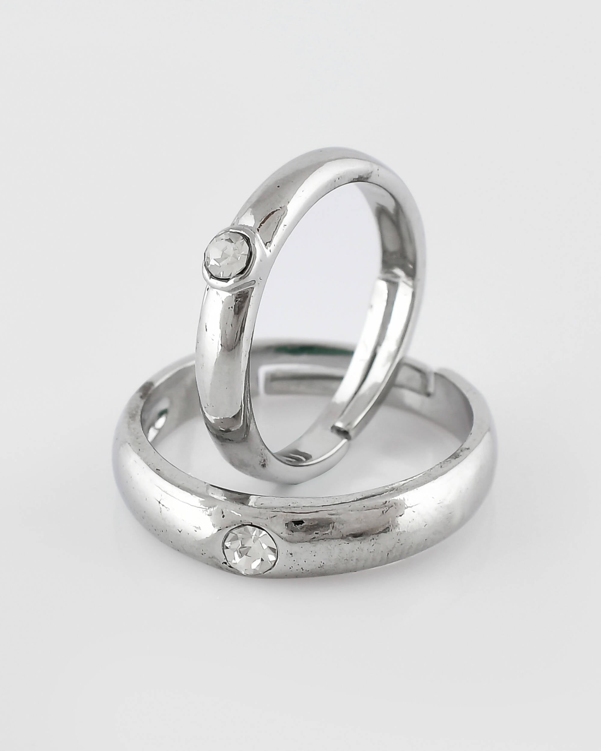 VOJ Stainless Steel Cubic Zirconia Silver Plated Adjustable Ring Set for Couple - Distacart