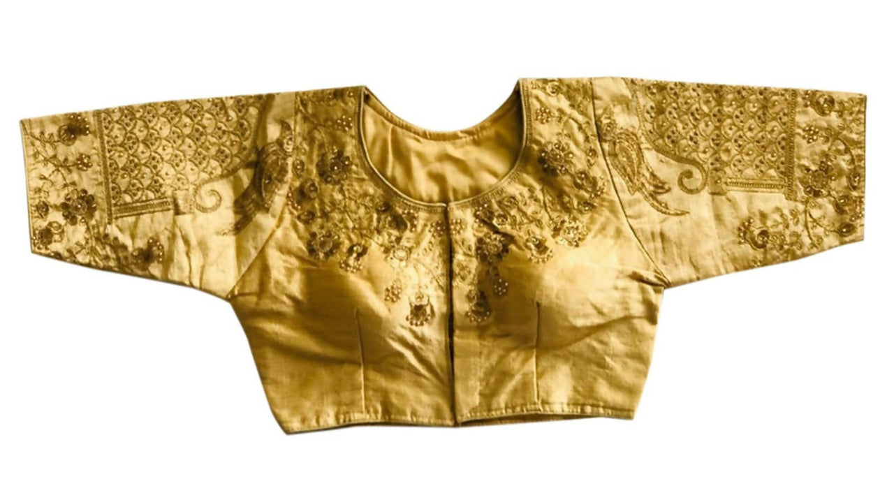 Vamika Beautiful Golden Banglori Silk Embroidery Blouse - Distacart