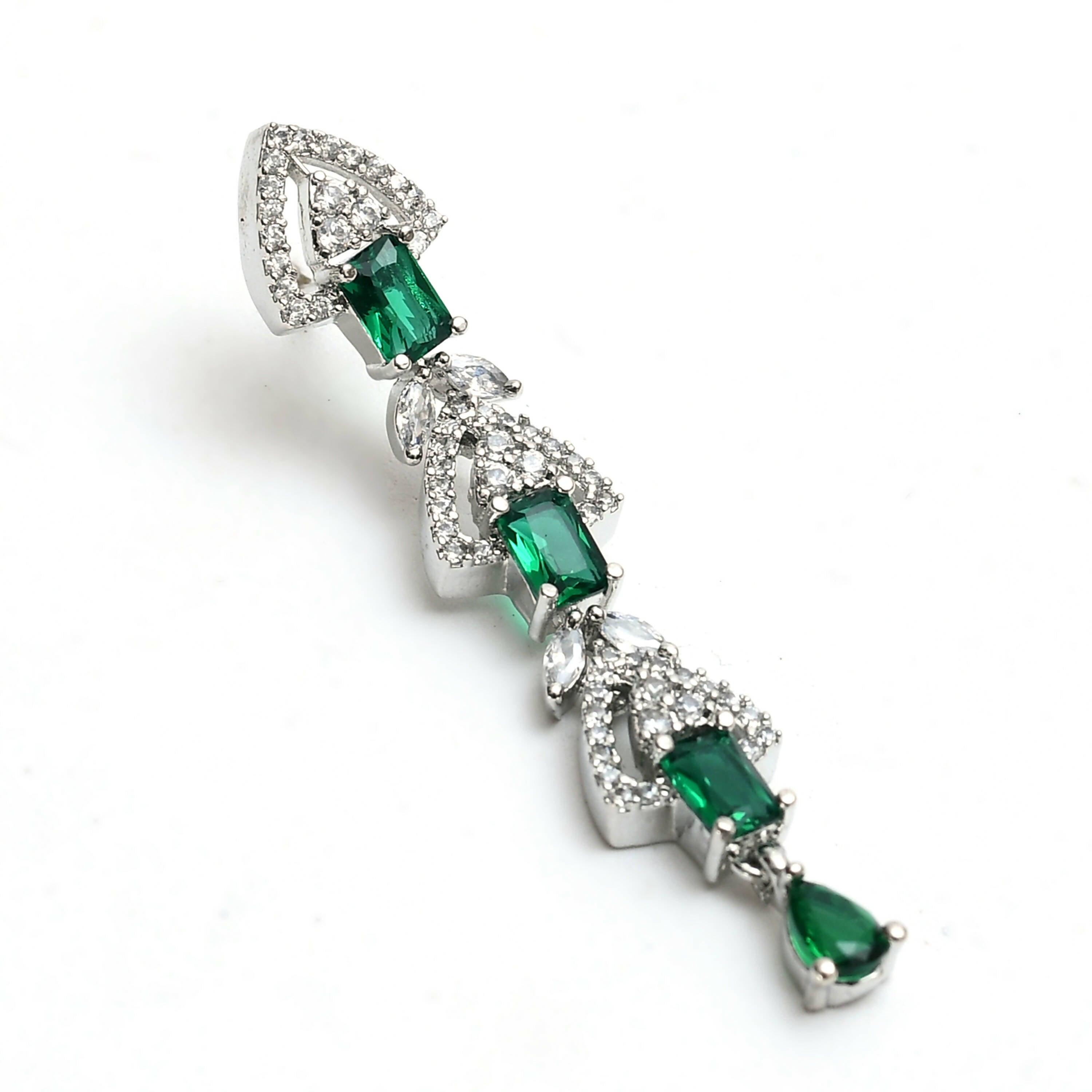 Mominos Fashion Johar Kamal Silver-Plated American Diamond Green Choker Set - Distacart