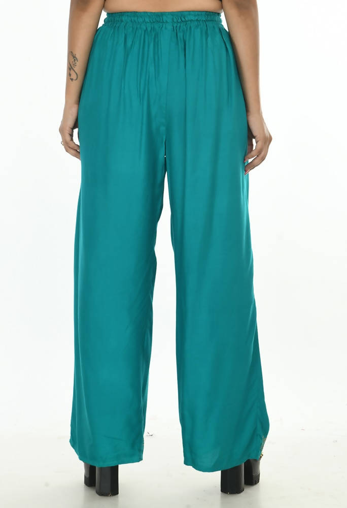 Mominos Fashion Moeza Reyon Cotton Rama Green Color Sirsoki Work Palazzo