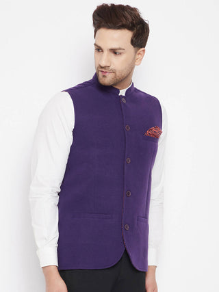Even Apparels Purple Wool Men's Nehru Jacket-Contrast Lining-Inbuilt Pocket Square - Distacart