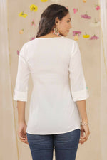 Thumbnail for Juniper Women White Cotton Dobby Embroidered A-Line Tunic - Distacart