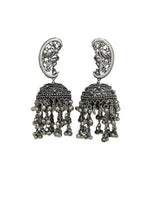 Thumbnail for Peacock Shaped Tribal Design Oxidised Silver Plated Chandelier Jhumkas (VMC-PCK1) By House of Ree - Distacart
