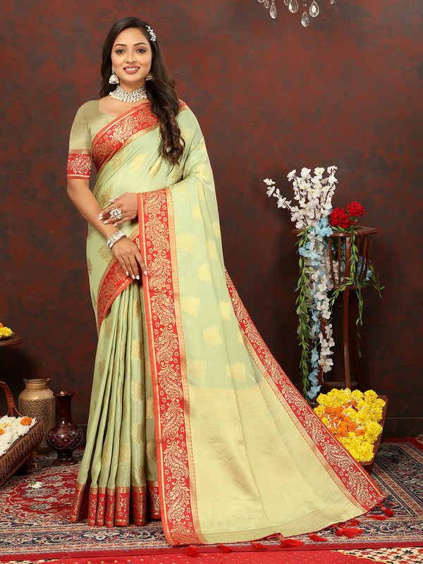 Lorenvalley Fashion Seagreen Cotton Woven Design with Zari Weaving Design Saree - Distacart