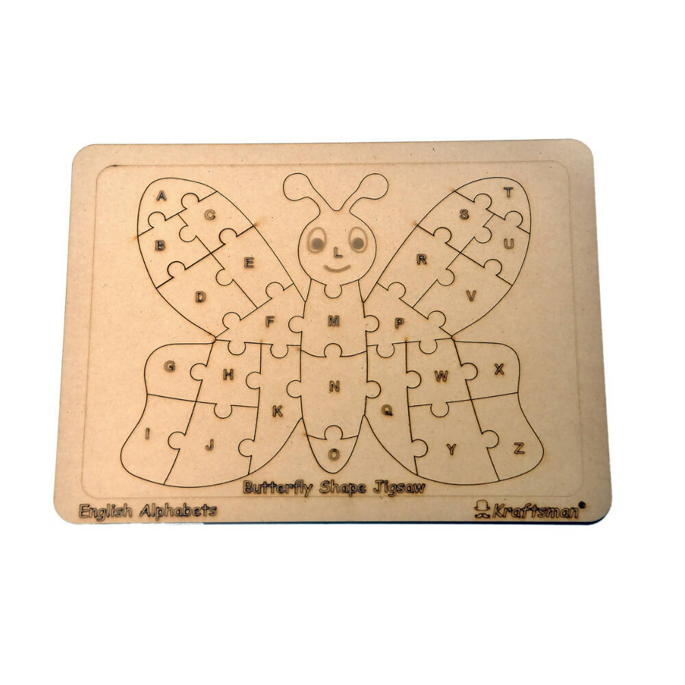 Kraftsman English Alphabets Wooden Jigsaw Puzzles Butterfly Shape Puzzle | Color Kit Included - Distacart