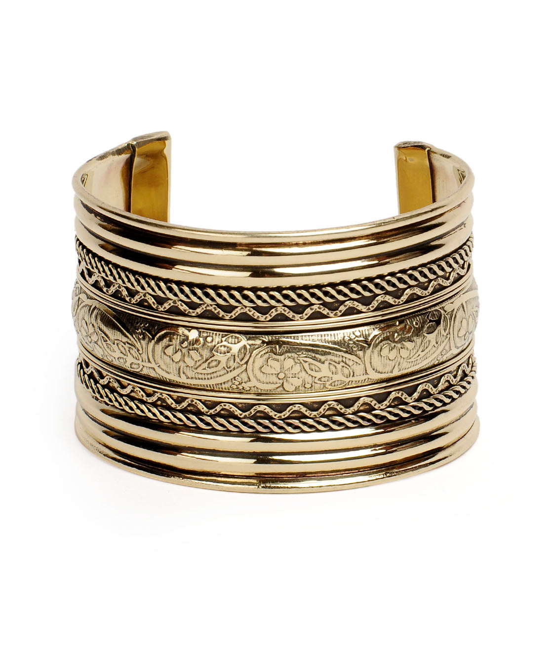 Brass Alloy Classic Engraved Gold Cuff Bangle - The Pari - Distacart