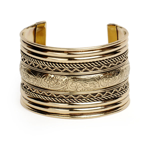 Brass Alloy Classic Engraved Gold Cuff Bangle - The Pari - Distacart