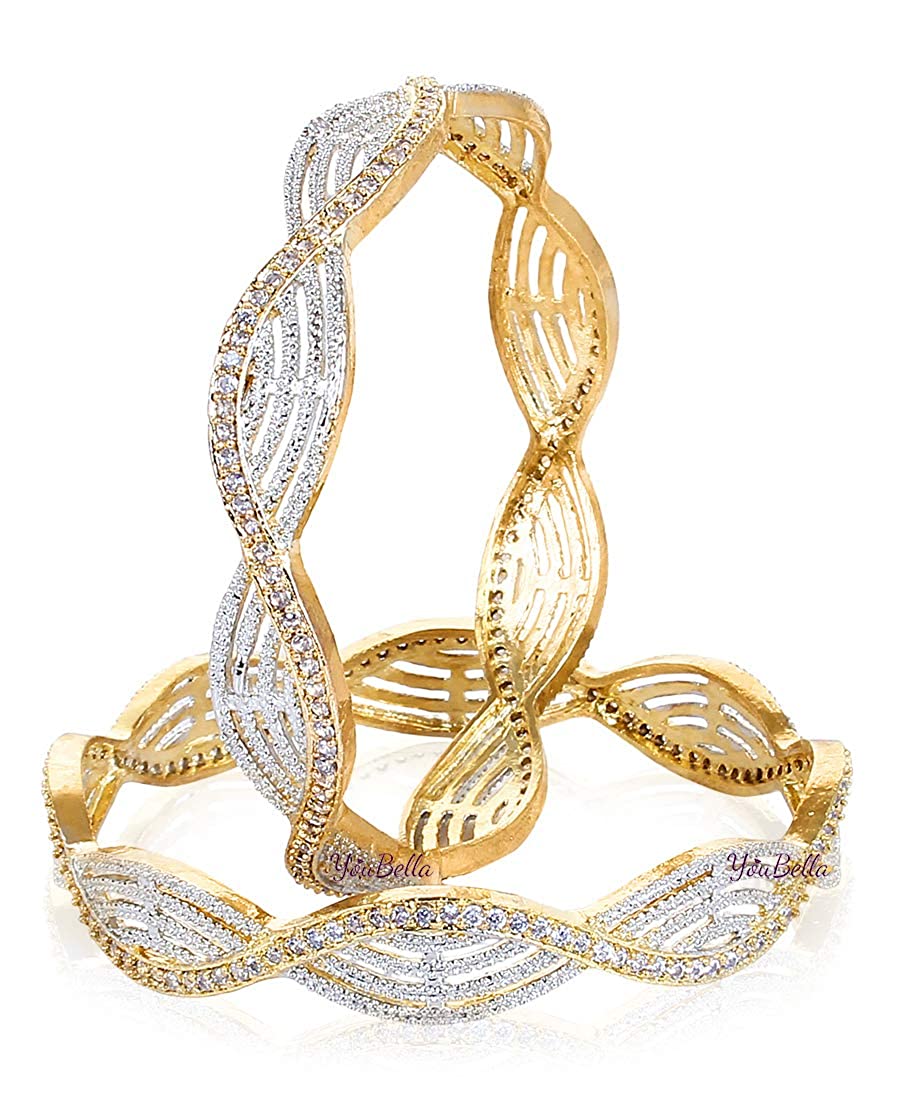 Gold-Plated Alloy Spiral Design American Diamond Bangles - The Pari - Distacart