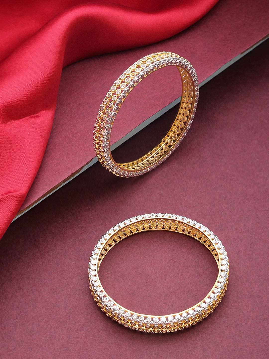 Gold-Plated Alloy Elagant Design American Diamond Bangle Set - The Pari - Distacart