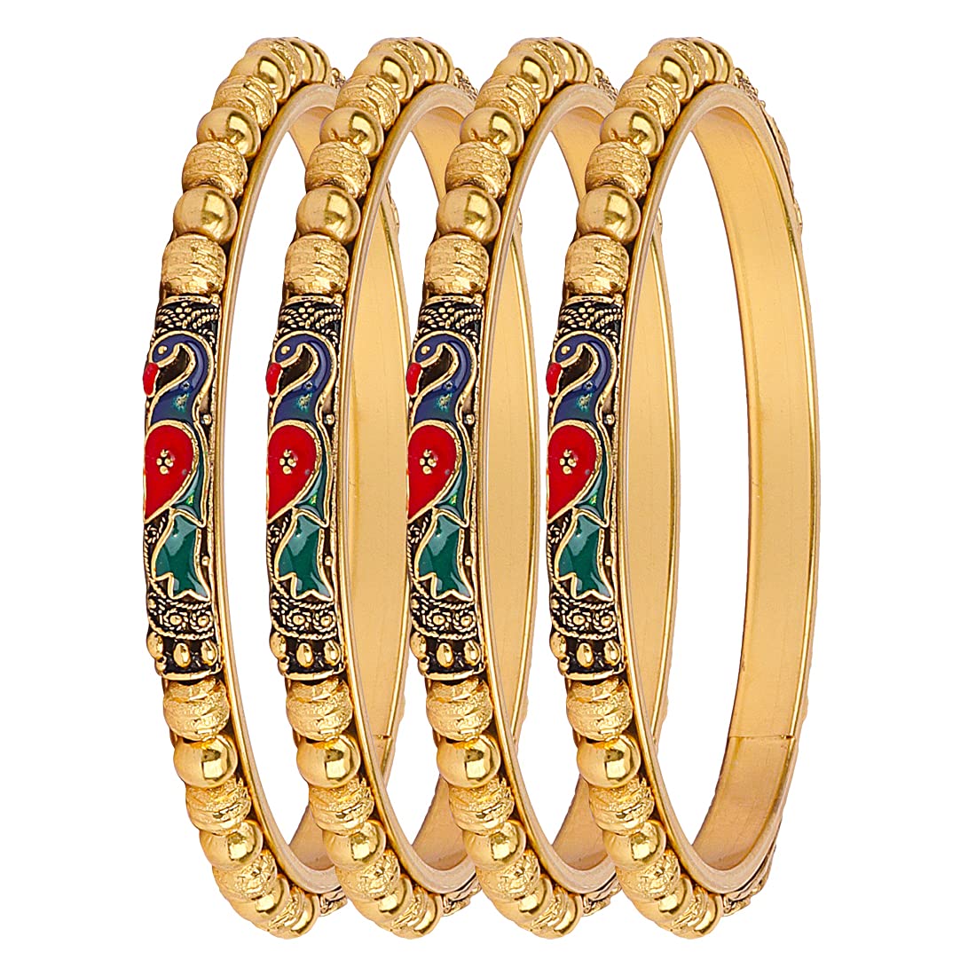 Gold-Plated Alloy Peacock Design Set Of 4 Gold Plated Bangles - The Pari - Distacart
