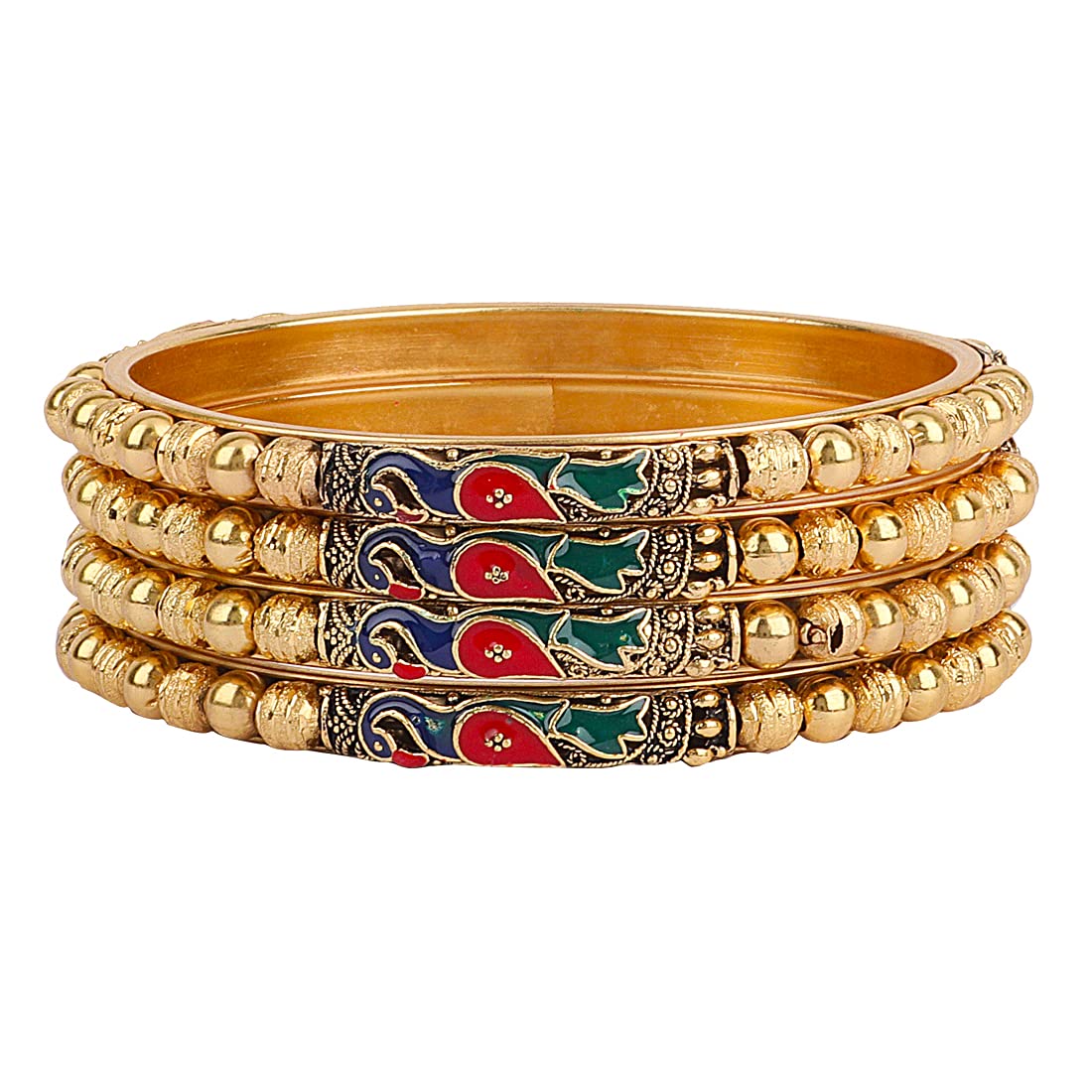 Gold-Plated Alloy Peacock Design Set Of 4 Gold Plated Bangles - The Pari - Distacart